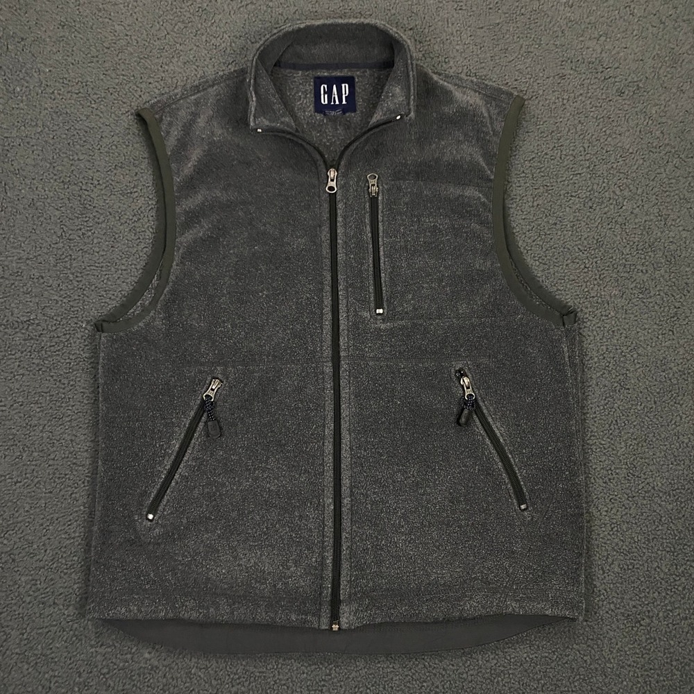 Vintage Y2K Gap Vest Mens Medium Gray Fleece Full Zip Gilet Gorpcore